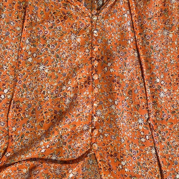 Free People Lela blouse retro inspired floral print orange background - Picture 12 of 16
